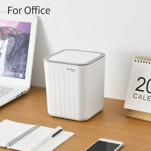 SUBEKYU Mini Desktop Trash Can with Lid,Table Top Trash Can,White 0.6 Gal | Small Square Countertop Garbage Bin, Plastic Tiny Wastebasket for Office Kitchen Coffee Table