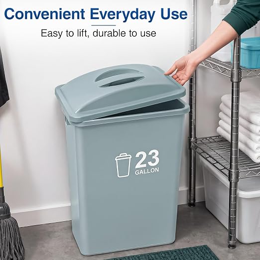 Maxdot 2 Pcs Recycle Bin Lids with Handle, Dark Gray | for 23 Gallon Slim Trash Can, Plastic, Garbage Waste Sorting Lid, for Kitchen Classroom Office Outdoor