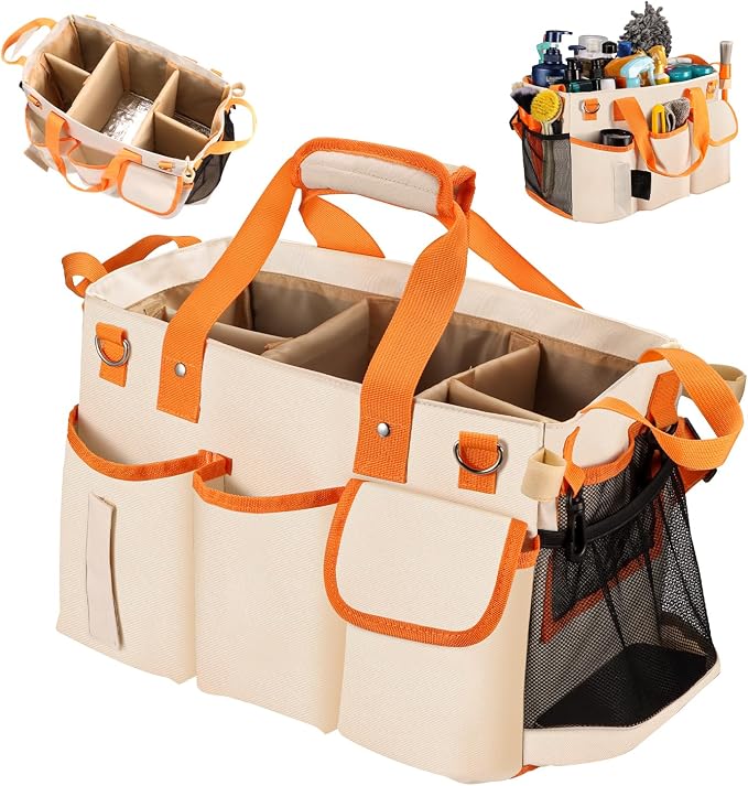 Wearable Cleaning Caddy Bag, X-Large Cleaning Supplies Organizer Housekeeping Supply Caddy Detailing Bag with Handle Removable Shoulder Waist Straps for Tools Products Housekeepers Car Home