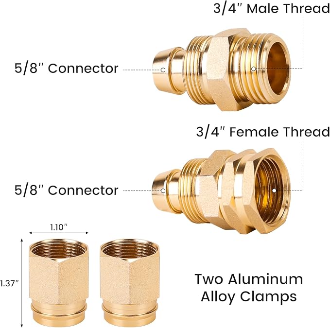 FINEST+ 2 Sets 5/8" Garden Hose Repair Connector Fitting,Aluminum Female and Male Water Hose End Repair Connector Fit 5/8 Inch Garden Hose