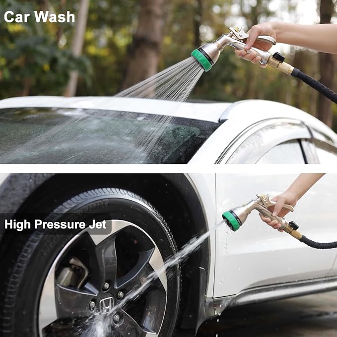 FANHAO Upgraded 100% Metal Garden Hose Nozzle Heavy Duty, 7 Spray Patterns | Rustproof Hose Sprayer Nozzle, Lockable Trigger, High Pressure Garden Nozzle for Watering Plants, Car & Pet Washing