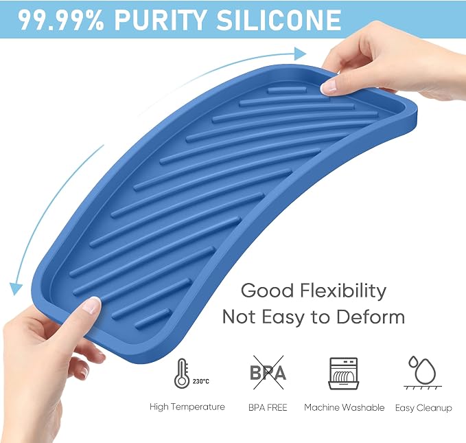 Silicone Sponge Holder-Large Thick Durable 10" Sink Organizer Tray-Kitchen | Thick Durable Sponge Caddy, Large Sink Tray, Dish Soap & Scouring Pad Holder, Countertop Drip Tray, Easy Clean, Rust-Proof