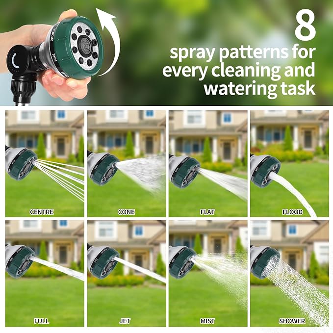 Watering Wand for Garden Hose, 24 Inch, 8 Spray Patterns, Garden Hose Nozzle with Thumb Flow Control, Adjustable Water Sprayer with Pivoting Head, Ideal for Hanging Baskets and Shrubs
