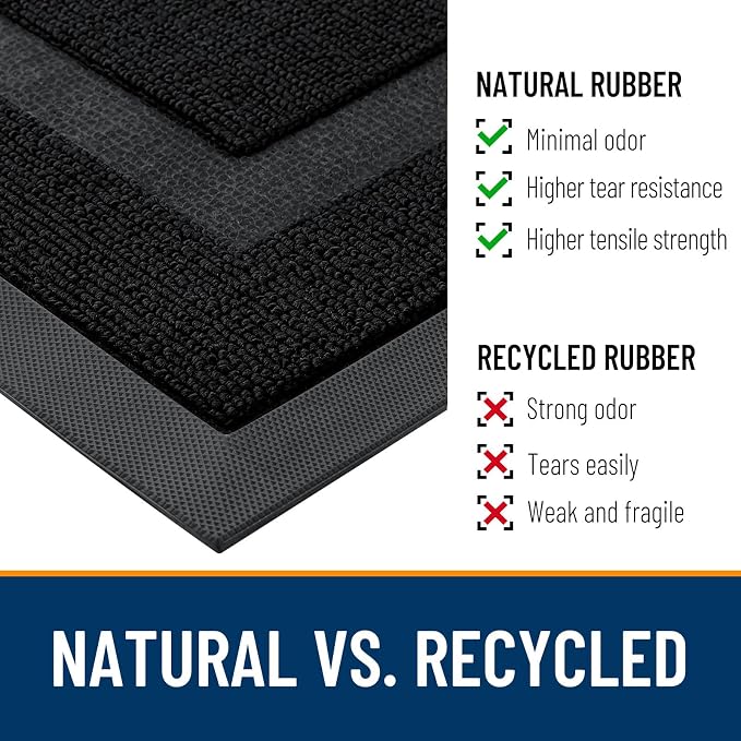 OLANLY Half Circle Front Door Mat Outside 47x23 All-Season Rubber Doormat | Jet Black, Absorbent, Heavy-Duty, Stain Fade Resistant, Waterproof Non-Slip Backing, Low-Profile Indoor Outdoor Entryway Mat