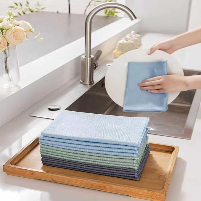 Microfiber Glass Cleaning Cloth 8 Pack, 16 Inch x 12 Inch, Lint Free Quickly Clean Window, Glasses, Windshields, Mirrors, and Stainless Steel, Multicolor