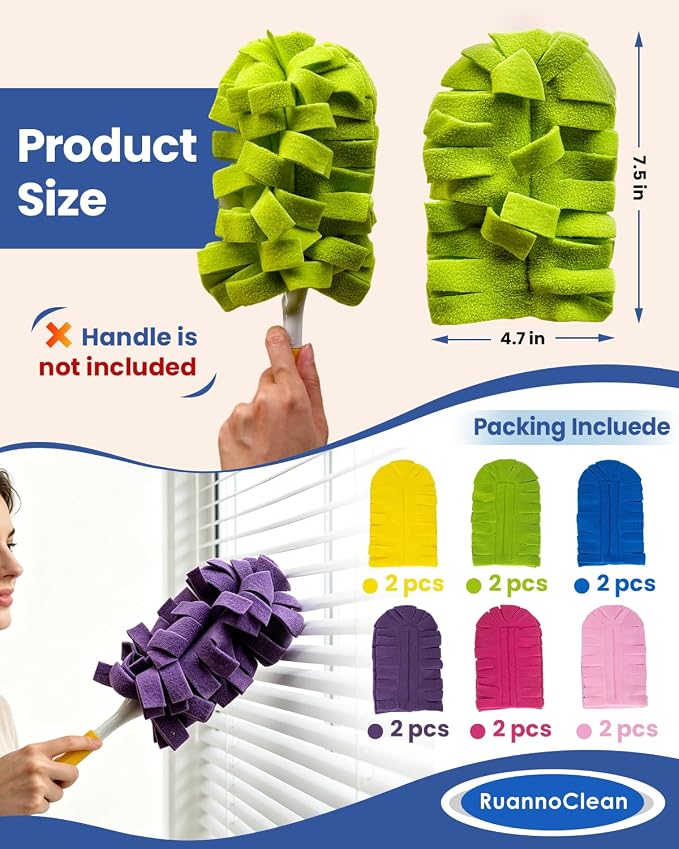 12 PCS Reusable Duster Refills Compatible with Swiffer Duster | Washable Fleece Duster Pads 360 Heavy Duty Duster Refills for Fan, Window, Furniture, Home Cleaning (Handle is Not Included)