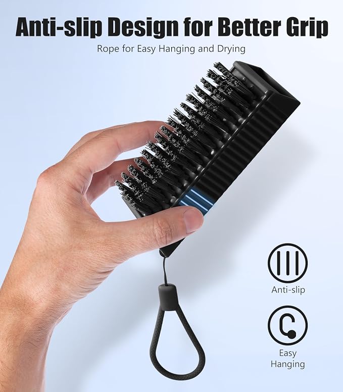 Larbois Nail Brush for Cleaning Fingernails, 2-Pack Heavy Duty Nail Brushes Remove Dirt and Paint Fingernail Brush Deep Cleaning Mechanical Nail Scrub Brush Two-Sided with Hanging Rope, Black