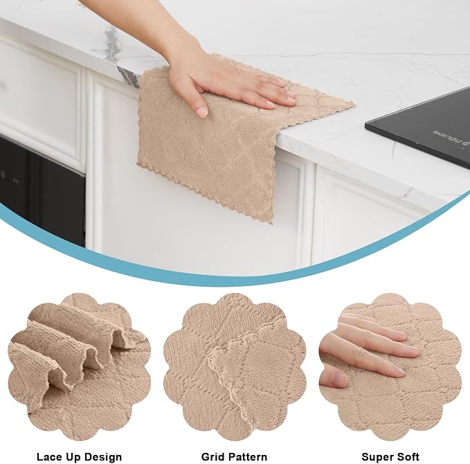 Homaxy 24 Pack Super Soft Absorbent Dish Cloths, 10" x 10", Tan | Coral Velvet, Nonstick Oil Fast Drying Microfiber Cleaning Cloth, No Lint Household Dishcloths