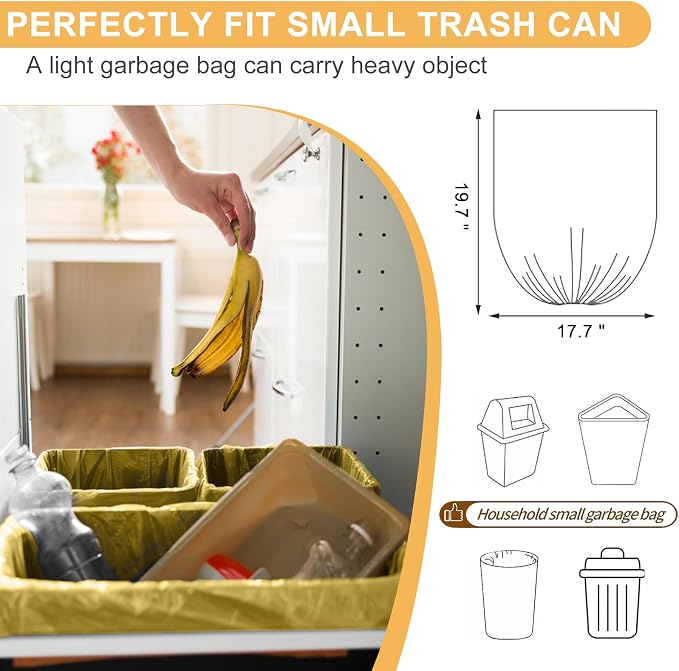 Strengthened 2.6 Gallon Small Trash Bags, 5 Rolls 100 Count, Golden | Strong Disposable Trash Bin Liners Fit 10 Liter Waste Cans. Garbage Bags for Kitchen Office Home Bedroom Garden Waste Bin