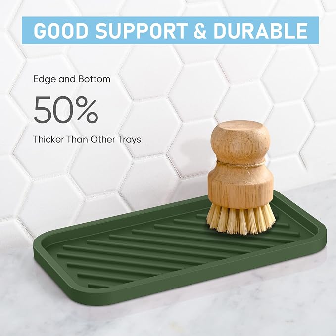 Silicone Sponge Holder-Large Thick Durable 10" Sink Organizer Tray-Kitchen | Thick Durable Sponge Caddy, Large Sink Tray, Dish Soap & Scouring Pad Holder, Countertop Drip Tray, Easy Clean, Rust-Proof