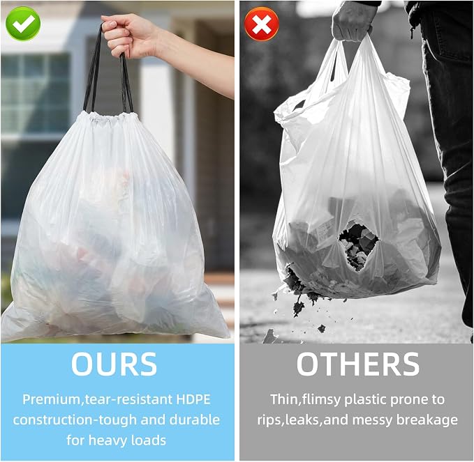 12 Gallon Drawstring Trash Bag,60 Counts Extra Strong Garbage Bags Fit Up to 8-12 Gallon Can,Thick Trash Can Liners for Kitchen & Household Use (12, Gallons)