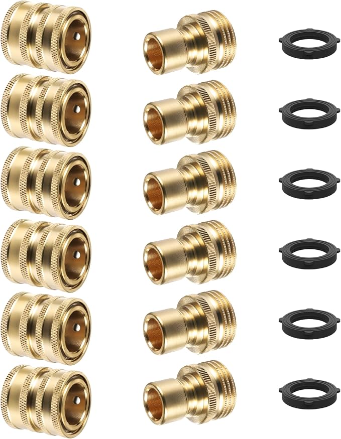Twinkle Star Heavy Duty 3/4'' Garden Hose Quick Connect Fittings, 6 Sets | Male and Female Water Hose Quick Connect, Garden Hose Adapter, Quick Connect Hose Fittings