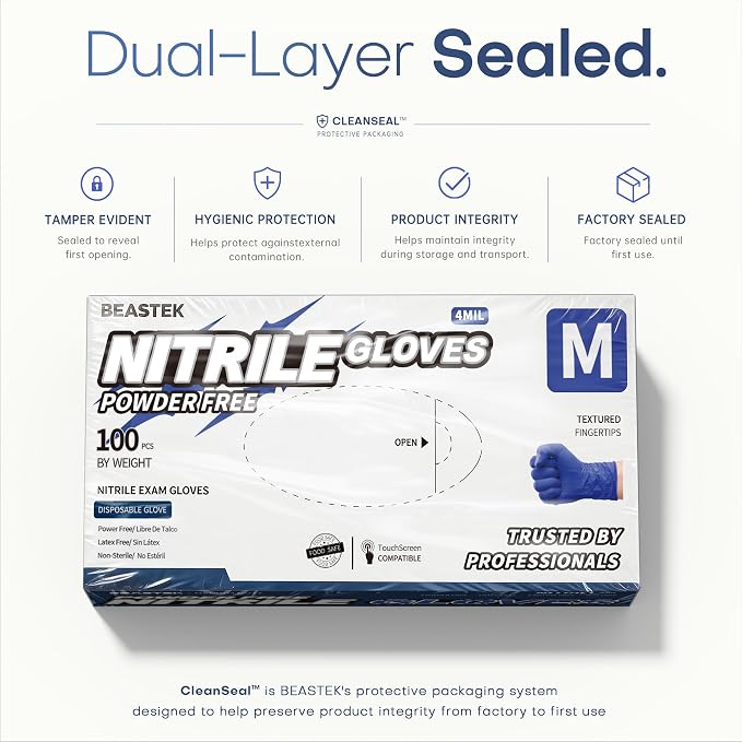 Nitrile Exam Gloves 4Mil Powder-Free Medical Disposable Blue Violet | Soft+ • Powder-Free & Latex-Free • Ultra Stretch Fit • Examination • Cooking • Cleaning • Food Prep • Blue Violet • 100 Ct