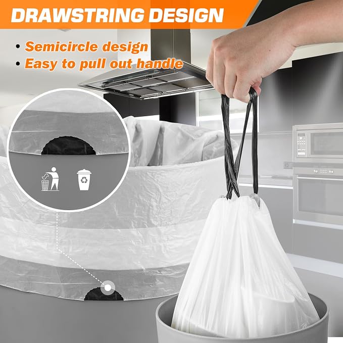 Small Trash Bags 4 Gallon - 60 Count Drawstring Unscented Small Garbage Bags, White Trash Can Liners for Bathroom, Bedroom, Office (Pack of 2)