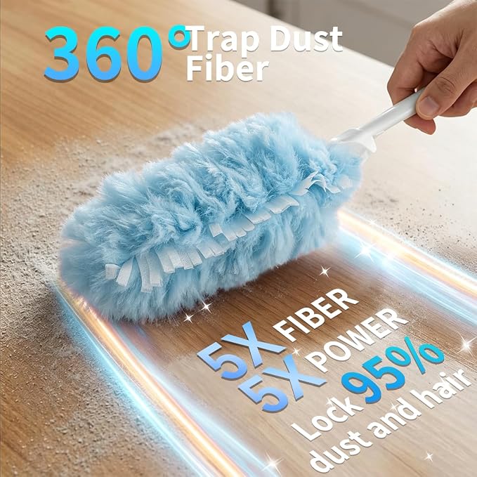 30 Count Blue Duster Kit for Swiffer Heavy Duty Duster Refills with Handle | 2 Sided 360° Heavy Duty Duster, 5X Microfibers, Unscented Disposable Dusters for Cleaning Home, Office, Multi Surface
