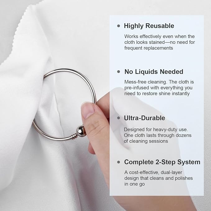 SEVENWELL Silver Polishing Cloth, 2PCS Large Jewelry Cleaning Cloths | Dual-Layer Cleaning, Large 10" × 12", Reusable, Removes Tarnish, Restores Shine, For Sterling Silver, Gold & Platinum