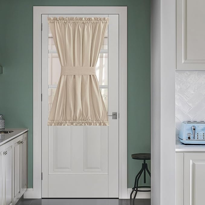 NICETOWN Glass Door Curtain Panel for French Door with Tieback | Elegant Light Flitering Linen Curtains 40 inches Long for Bedroom Privacy Front Back Shade, 1 Panel, 52 inches Wide, Angora