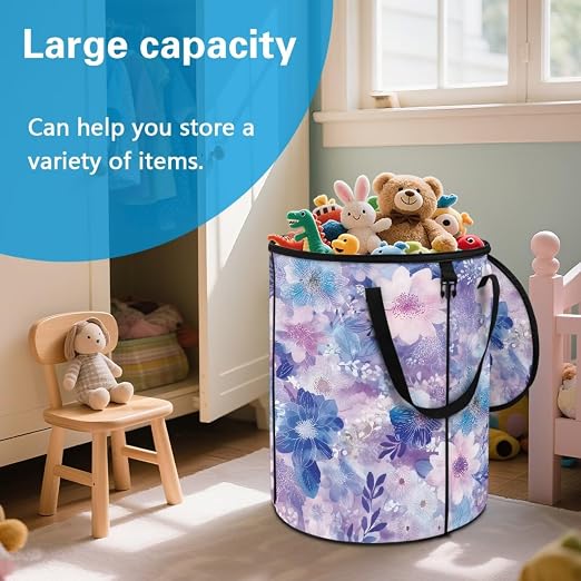 BIGCARJOB Flower Print Outdoor Trash Can with Lid, Foldable Trash Can Collapsible Pop Up Garbage Bin Waste Basket Storage for Travelers Camper Trailer