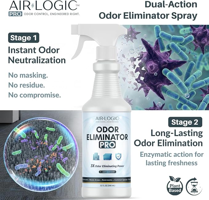 Odor Eliminator Pro, Commercial Spray, 32 Fl Oz, Light Clean, 1 pc | Destroys Strong Odors Instantly, Professional Grade Enzymatic Deodorizer, Plant-Based, Fabric Surface Safe, Residue-Free