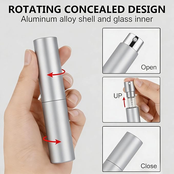 3 Pack 8ml Travel Perfume Bottle Refillable (Black Sliver Pink) | Portable Atomizer Perfume Spray Bottles Mini Empty Travel Size Perfume Refill Cologne Sprayer for Travel Outgoing