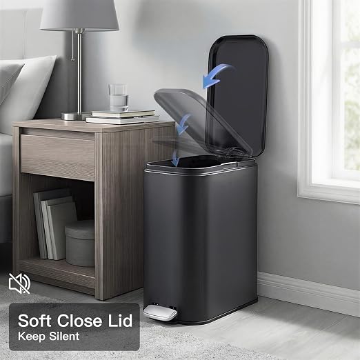 3.2 Gallon/12L Stainless Steel Step Trash Can, Soft Close Pedal Garbage Bin with Detachable Inner Bucket,Fingerprint Resistant,Dual-Use Waste & Recycling Container for Home Kitchen, Bathroom and Offic