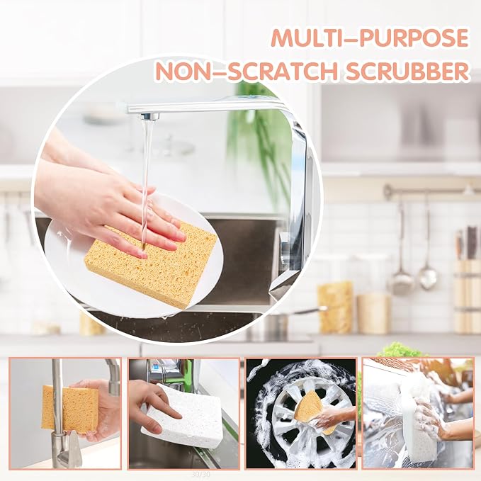 Extra Large Cellulose Kitchen sponges, 5.9" x 4.3" x 1.4", 2-Pack | Natural Cellulose Sponges for Cleaning & Household, Non-Scratch, Reusable and Biodegradable