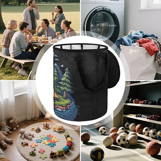 Mountain Tent Camping Trash Can 20 Gallon Foldable Trash Can with Zipped Lid Outdoor Garbage Bin for Camping, Picnic Large Storage Bin for Family Trip
