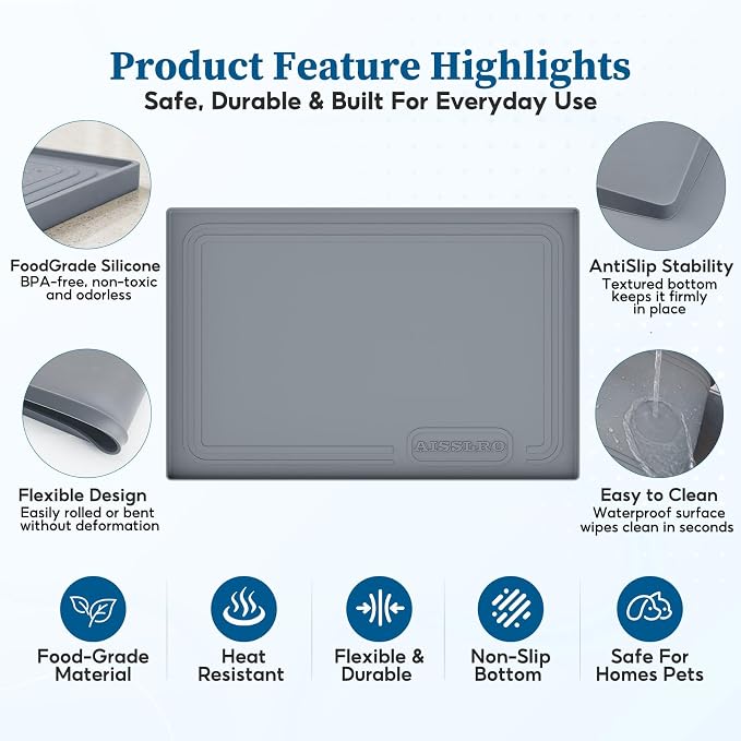 Waterproof Under Sink Mat 34"x22", Silicone Mat, Dark Gray | BPA-Free Shelf Liner, Raised Edge Traps Spills & Leaks, Bathroom, Kitchen Cabinet, for Boots, Pets, Home Essentials Organizer