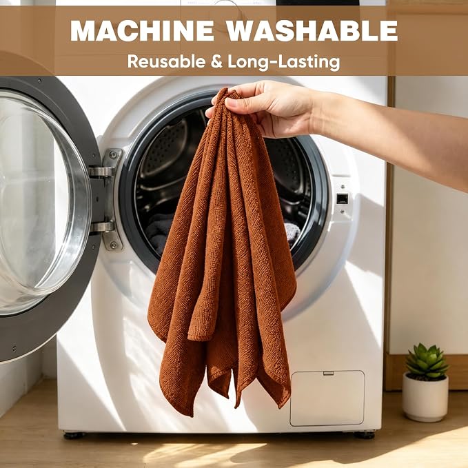 TEAWOO 10 PCS Brown Microfiber Cleaning Cloths, Assorted Cleaning Rags | Microfiber Towels, Car Towels, Kitchen Towels, Bathroom Towels, Household Cleaning, 11.8"X11.8"