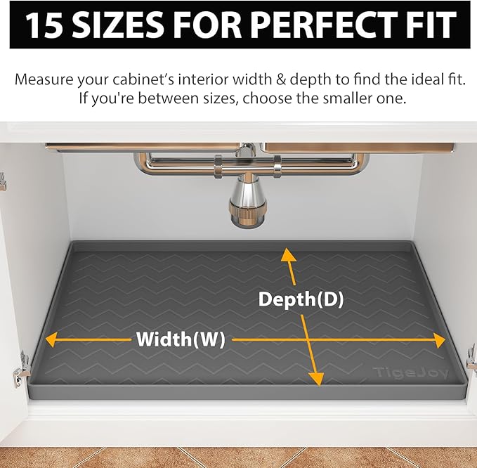 TigeJoy Under Sink Mats for Kitchen Waterproof 22" x 22", Cabinet Liner | Leak-Proof Silicone Mat Sink Protector, Kitchen Essentials Organizer and Storage,Boot or Shoe Tray, Pet Feeding Mat