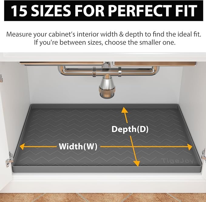 TigeJoy Under Sink Mats for Kitchen Waterproof 40" x 22", Cabinet Liner | Leak-Proof Silicone Mat Sink Protector, Kitchen Essentials Organizer and Storage,Boot or Shoe Tray, Pet Feeding Mat