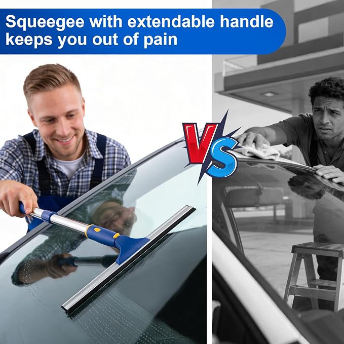 14 inch Rotatable Shower Squeegee for Glass Doors, Multi-Purpose Window Squeegee with Refill Rubber Blade, Bathroom Cleaner Tool for Shower Door Window Mirror Wall Car Windshield