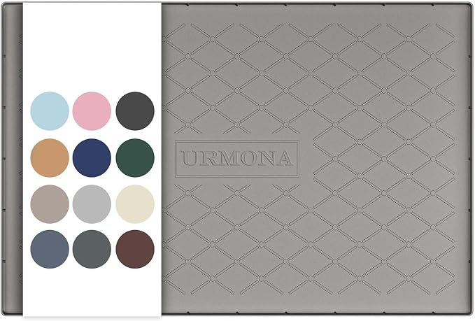 URMONA Under Sink Mat 31 x 22 in, Waterproof Silicone Cabinet Protector | Waterproof, Oil-Resistant, Raised Edge, Cabinet Liner, Shelf Protector, Pet Food Mat, Storage Mat, Easy to Clean, Beige