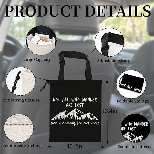 Funny Rock Geologist Car Garbage Bag Canvas Trash Can | Rock Collector Hounding Gifts Drawstring Car Trash Bag Hanging for Back Seat with Adjustable Buckle