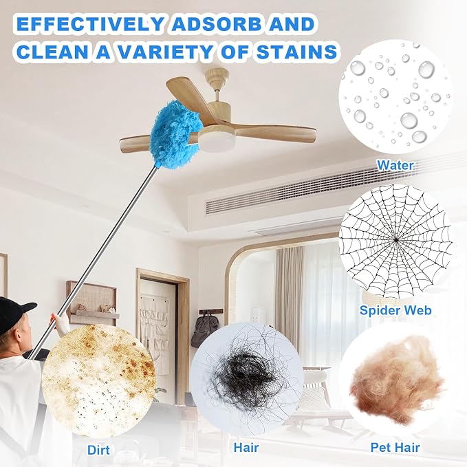 Storystore Ceiling Fan Cleaner Duster, Adjustable Microfiber Duster | 7FT Fan Cleaner with 13-78" Pole for Cleaning Fan Blades, Cobwebs, Walls, Doors and Windows, Brush for Dust Removal