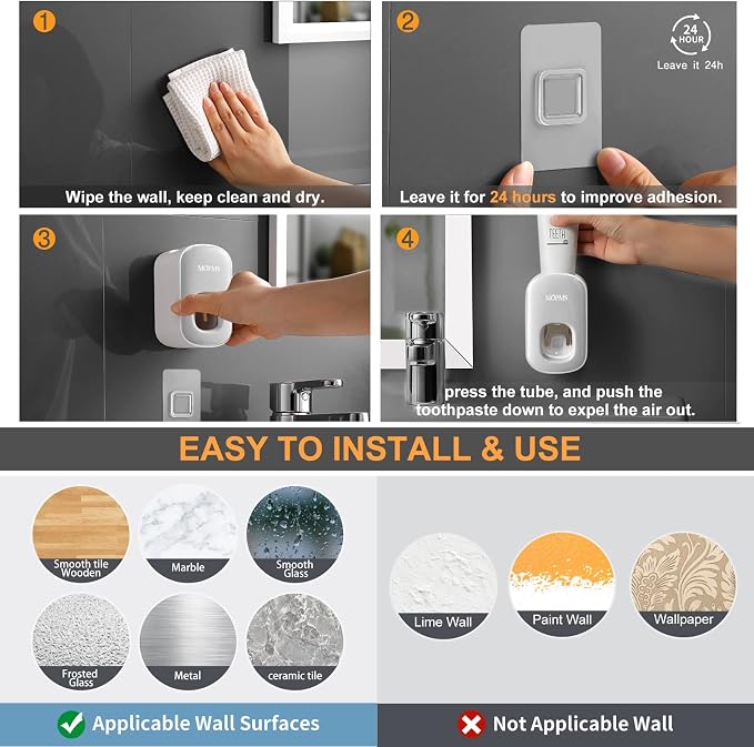 MOPMS Automatic Toothpaste Dispenser Wall Mounted for Kids and Adult 1Pcs | Automatic Toothpaste Squeezer Holder for Bathrooms