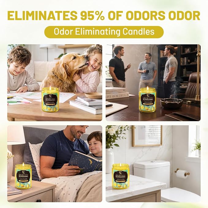 Odor Eliminating Candle, Soy Scented Candles, Lemon Lavender 7oz | Soy Wax Candles, 50Hr Burn, Eliminates 95% Of Pet, Food & Other Smells, Perfect for Living Rooms and Bedrooms, Gift Ready