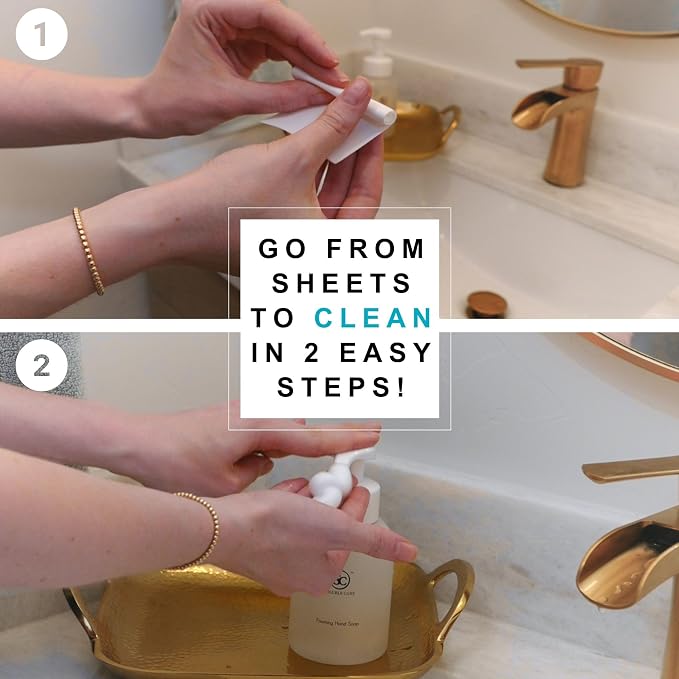 Sample Pack: Concentrated Dissolvable Cleaning Sheets | 1 Laundry, 1 Toilet Cleaner, 1 Floor Cleaner, & 1 Foaming Hand Soap Sheet, Compostable, and Sustainable Cleaning