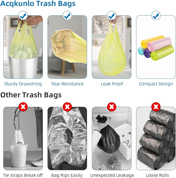 Trash-Bags Kitchen-Bathroom 4 Gallon Small-Garbage Bag - Unscented Multiple Colors With Handle 200 Count Plastic Car Recycling Can Liners Outdoor Yard Office Yard Eco Friendly Strong Acqkunlo