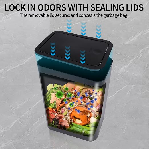 4 Gallon (15L) Slim Dog-Proof Trash Can with Press Pop-Up Lid - Odor-Blocking Small Garbage Can Includes 75 Trash Bags, Space-Saving Design for Bedroom, Kitchen, Bathroom & Office