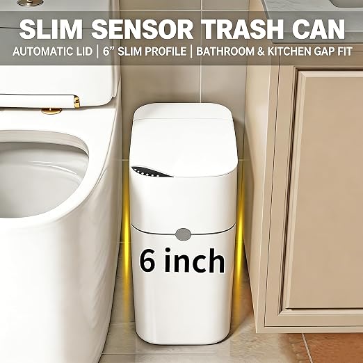 Motion Sensor Bathroom Trash Can, Automatic Touchless Smart Garbage Bin with Lid, 3 Gallon Slim Small Bin with Auto Bag Adsorption for Kitchen, Bedroom, Office, Restroom,Living Room