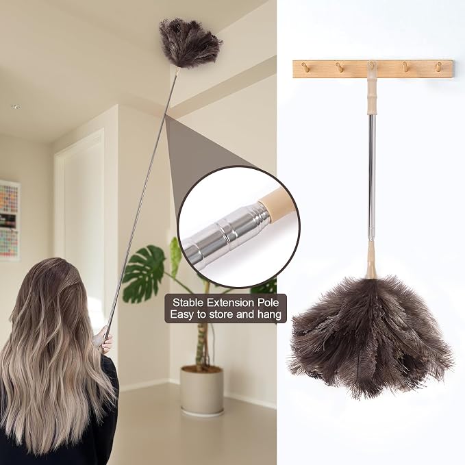 Extendable Ostrich Feather Duster Lengthen Feather Duster Used for Home Cleaning Ceilings（2.1M,Yellow）