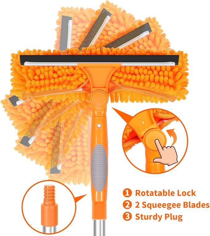 67" Squeegee Window Cleaner, 2 in 1 Professional Window Cleaning Tool Kit with Extension Pole, Window Washing Equipment with Rotatable Head for Indoor Outdoor Windows Car Glass