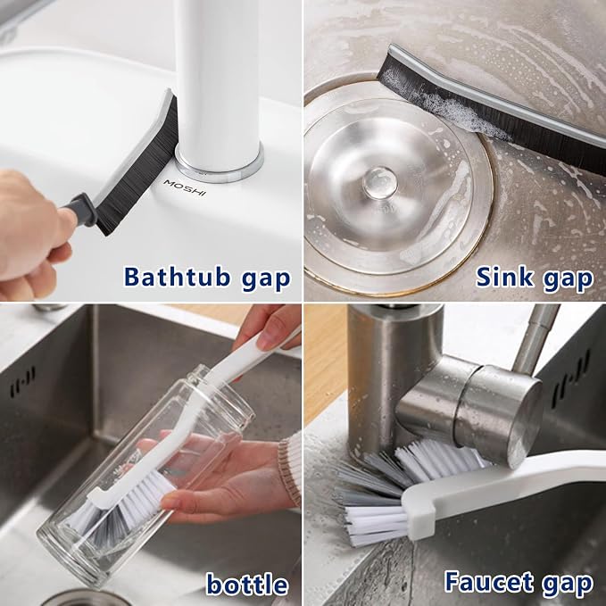 CRAFNEW 11Pcs Crevice Cleaning Brushes, Cleaning Tools for Small Crevices | Long handle small crevice brushes for bathroom, kitchen, toilet, water bottles and window track grooves