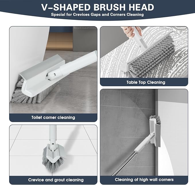 4 in 1 Snap Grip Mini Mop with Squeegee, Floor Scrub Brush with Long Handle | Click Mop, 2 Shiny Towels Wipes Cleaning Cloths, 2 Crevice Brush, Snap Grip Mop for Windows Car Glass Floor Shower Bathroom