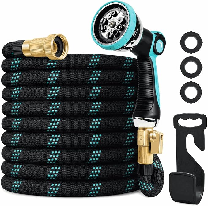 100ft Heavy Duty Garden Hose with Alloy Nozzle & Solid Brass Connectors – Lightweight, No-Kink Flexible Water Hose, 96-Spindle High-Density Weave, 12 Bar Non-Expandable TPE Core for Outdoor Yard
