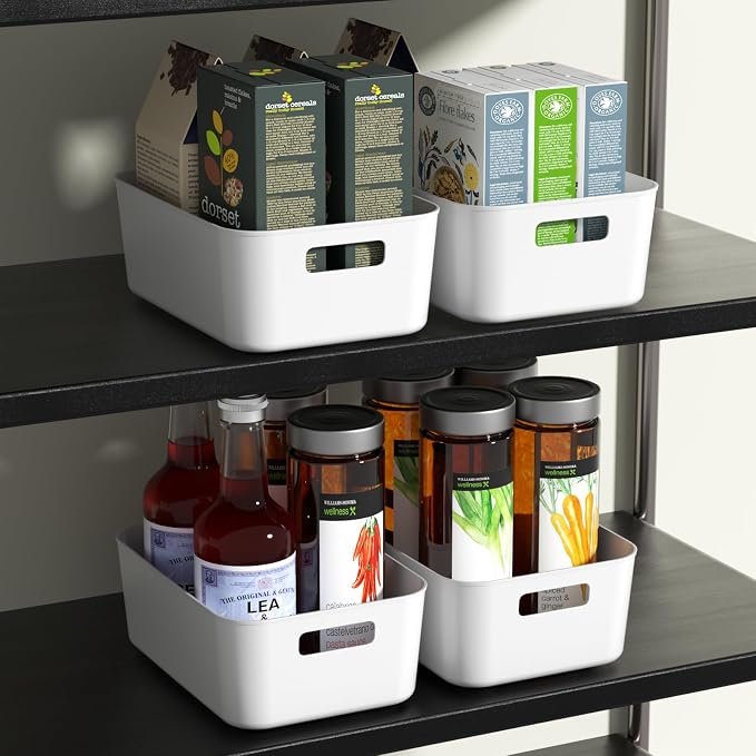 12 Packs Plastic Pantry Organizing Bins, Small Open Storage Bin | White Plastic Container, Cabinet Organizer Bin