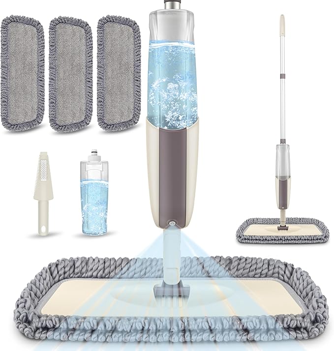 Spray Wet Mops for Floor Cleaning: Hardwood Floor Mop with Sprayer Flat Mop | 3 Washable Reusable Mop Pads for Swiffer PowerMop, 360° Swivel Head, Commercial Dust Dry Mops for Laminate Wood Tiles Vinyl