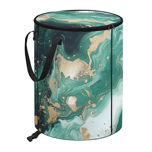 doginthehole Green Marble Print Outdoor Trash Can with Lid Large Capacity Collapsible Trash Can for RV Waterproof Garbage Bags for Yard, Camping, Picnic Home Outdoor Decoration