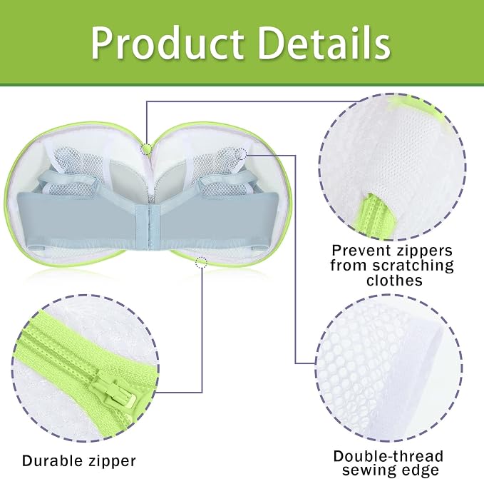 Shappy 6 Pcs Bra Washing Bag for Laundry Storage Women 7.87 Inch Green | Mesh Wash Lingerie, Zipper Design, Guard Bras Deforming Tearing, Reduce Colors Bleeding, Packing Trip, Comfortable Portable